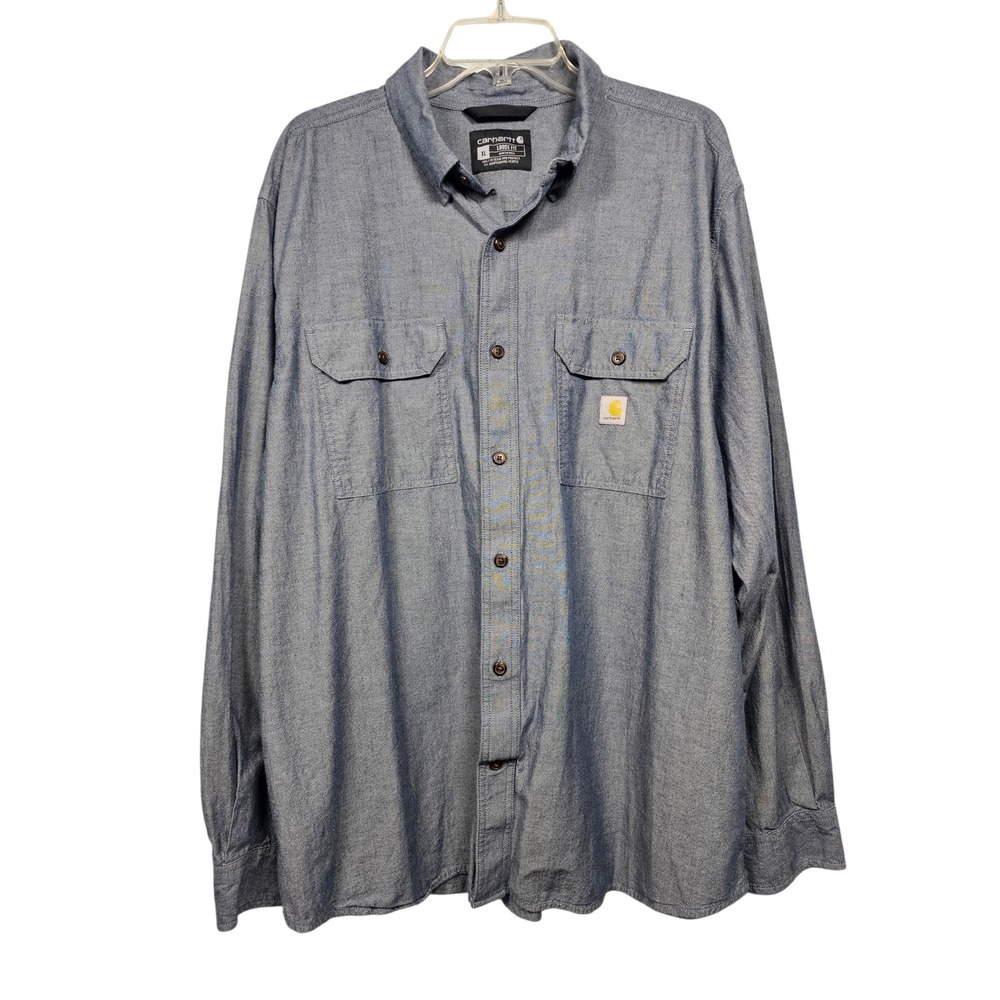 Carhartt Button Down Shirt Loose Fit Chambray Blue Mens XL